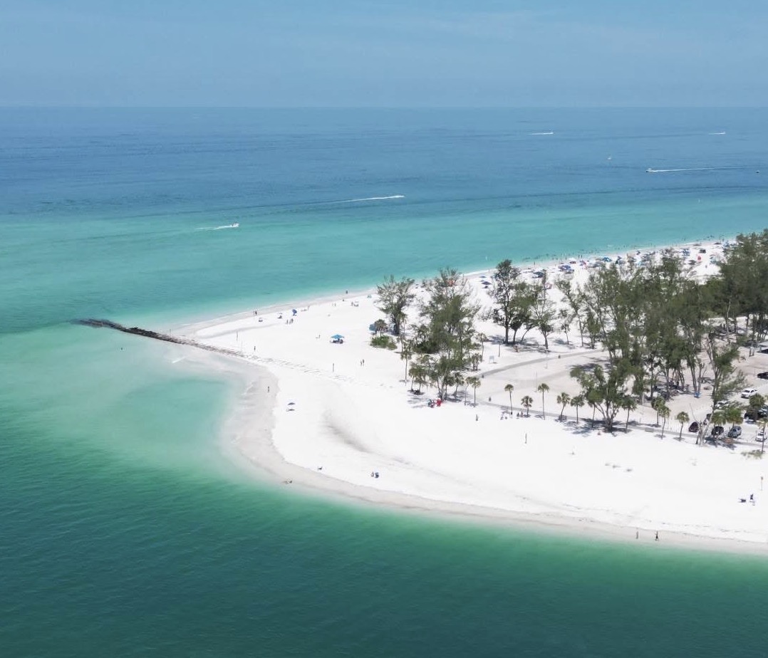 Anna Maria Island aerial view white sand beach turquoise Gulf water luxury real estate